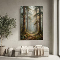 Forest Path Stretched Canvas Wall Art, Misty Woodland Print, Serene Nature Decor