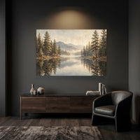 Misty Forest Lake Mountain Landscape Oil Painting Style Canvas Print Wall Art - Mockup Display 6