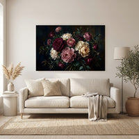 Dark Floral Bouquet Oil Painting Style Canvas Print Wall Art for Elegant Decor - Mockup Display 6