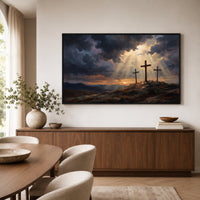 Three Crosses Hill Oil Painting Style Canvas Print Wall Art, Dramatic Scene - Mockup Display 6