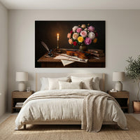 Musical Still Life Flowers & Violin Oil Painting Style Canvas Print Wall Art - Elegant - Mockup Display 6