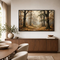 Misty Autumn Forest Path Oil Painting Style Canvas Print Wall Art for Rustic Decor - Mockup Display 6