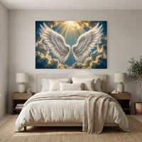 Ethereal Angel Wings in Golden Sky Canvas Print Wall Art for Serene Decor - Mockup Display 6