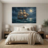 Dramatic Tall Ship Stormy Sea Moonlight Oil Painting Style Canvas Print Wall Art - Mockup Display 6