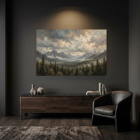Dramatic Misty Mountain Forest Oil Painting Style Canvas Print Wall Art Decor - Mockup Display 6