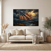 American Flag Coastal Canvas Wall Art, Dramatic Patriotic Seascape Print, Rustic Living Room Decor