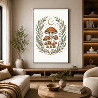 Whimsical Mushroom Folk Art Canvas Print Wall Art, Botanical Forest Decor - Mockup Display 6