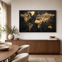 Abstract Golden World Map Textured Canvas Print Wall Art Decor - Mockup Display 6