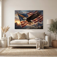 Majestic Bald Eagle American Flag Oil Painting Style Canvas Print Wall Art Patriotic Decor - Mockup Display 6
