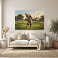 Vintage Golfer Golf Course Oil Painting Style Canvas Print Wall Art - Mockup Display 6