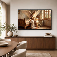 Guardian Angel & Child Praying Oil Painting Style Canvas Print Wall Art, Divine Grace - Mockup Display 6
