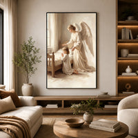 Guardian Angel Child Prayer Oil Painting Style Canvas Print Wall Art Divine - Mockup Display 6