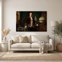 Elegant Gentleman with Greyhound Oil Painting Style Canvas Print Wall Art, Classic Decor - Mockup Display 6