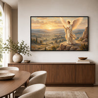 Majestic Angel Sunset Oil Painting Style Canvas Print Wall Art for Serene Home Decor - Mockup Display 6