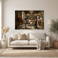 Raccoon Bathroom Stretched Canvas Wall Art, Royal Animal Print, Luxury Powder Room Decor