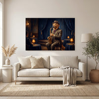 Golden Retriever Saxophone Player Oil Painting Style Canvas Print Wall Art, Jazzy Decor - Mockup Display 6