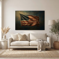 American Flag Canvas Wall Art, Vintage-Inspired Patriotic Flag Print, Bold Living Room Decor