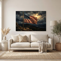 American Flag Mountain Canvas Wall Art, Dramatic Patriotic Landscape Print, Rustic Living Room Decor