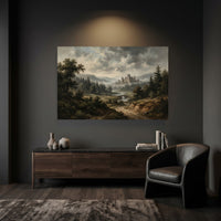 Misty Castle Landscape Oil Painting Style Canvas Print Wall Art, Majestic Scenery - Mockup Display 6