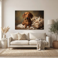 Dachshund Stretched Canvas Wall Art, Painterly Dog Portrait Print, Classic Pet Room Decor