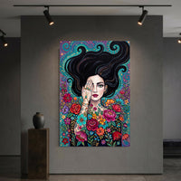 Boho Woman with Floral Tattoos Canvas Print Wall Art, Mystical Decor - Mockup Display 6