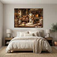 Charming Corgi Baker Oil Painting Style Canvas Print Wall Art for Kitchen Decor - Mockup Display 6