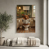 Dachshund Bathroom Stretched Canvas Wall Art, Humorous Dog Print, Vintage Powder Room Decor