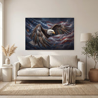Majestic Bald Eagle American Flag Oil Painting Style Canvas Print Wall Art for Home - Mockup Display 6