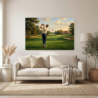 Golfer's Powerful Swing Oil Painting Style Canvas Print Wall Art for Sporty Decor - Mockup Display 6