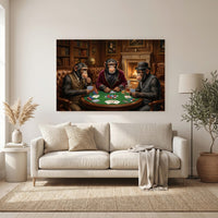 Sophisticated Chimpanzees Poker Game Oil Painting Style Canvas Print Wall Art - Mockup Display 6