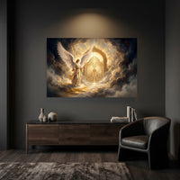 Radiant Angel at Golden Gates Divine Fantasy Canvas Print Wall Art, Heavenly Decor - Mockup Display 6
