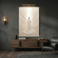 Divine Figure Textured Relief Style Angelic Wings Canvas Print Wall Art, Ethereal Glow - Mockup Display 6