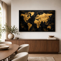 Textured Golden World Map Modern Abstract Canvas Print Wall Art, Elegant Decor - Mockup Display 6