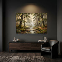 Serene Misty Forest Stream Realistic Canvas Print Wall Art, Nature Landscape Decor - Mockup Display 6
