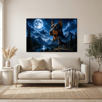 Majestic Doberman Dogs Moonlight Mountain Lake Canvas Print Wall Art - Mockup Display 6