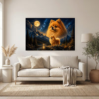 Majestic Pomeranian Dogs Oil Painting Style Canvas Print Wall Art, Serene Landscape - Mockup Display 6