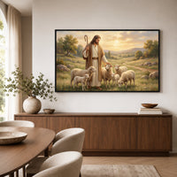 Jesus the Good Shepherd Oil Painting Style Canvas Print Wall Art for Devotion - Mockup Display 6