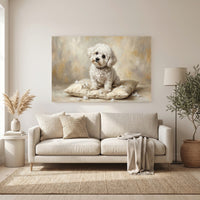 White Bichon Frise Stretched Canvas Wall Art, Soft Dog Portrait Print, Elegant Bedroom Decor