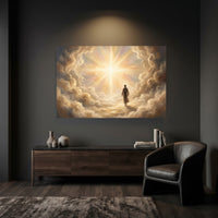 Jesus Walking on Clouds Oil Painting Style Canvas Print Wall Art, Spiritual Light - Mockup Display 6