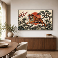 Japanese Ukiyo-e Tiger Art Print Canvas Wall Art, Cultural Statement Piece - Mockup Display 6