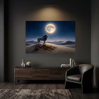 Mystical Desert Night Lion Guarding Man Canvas Print Wall Art, Dreamscape Decor - Mockup Display 6