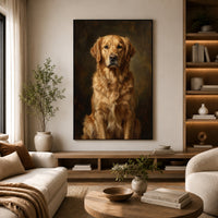Regal Golden Retriever Oil Painting Style Canvas Print Wall Art, Timeless Home Decor - Mockup Display 6