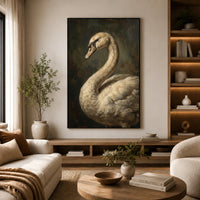 Graceful White Swan Oil Painting Style Canvas Print Wall Art, Elegant Wildlife Decor - Mockup Display 6
