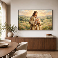 Jesus Christ Good Shepherd Oil Painting Style Canvas Print Wall Art, Spiritual Decor - Mockup Display 6