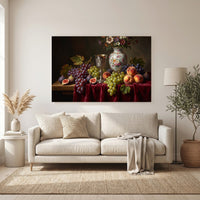 Opulent Still Life Fruit & Flower Oil Painting Style Canvas Print Wall Art Décor - Mockup Display 6