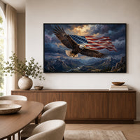 Majestic Bald Eagle American Flag Landscape Oil Painting Style Canvas Print - Mockup Display 6