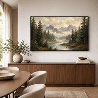 Serene Mountain Forest River Oil Painting Style Canvas Print Wall Art Décor - Mockup Display 6