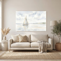 Serene Sailboat Watercolor Style Canvas Print Wall Art, Coastal Home Decor Accent - Mockup Display 6