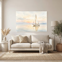 Tranquil Sailboat Sunset Watercolor Style Canvas Print Wall Art Coastal Decor - Mockup Display 6