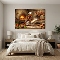 Whimsical Dachshund Chef Pizza Oil Painting Style Canvas Print Wall Art for Kitchen - Mockup Display 6